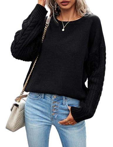 Pullover Damen Casual Strickpullover Winter Rundhals Lose Pulli Warm Outwear Pullover Oberteile Herbst Winter Einfarbig Tops von Heersan