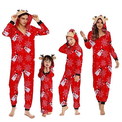 Heflashor Familien Weihnachten Schlafanzug lang Weihnachtspyjama Familie Outfit Einteiler Jumpsuit mit Elch Hut Mode Hausanzug Freizeitanzug,Vater-Rot A,L von Heflashor