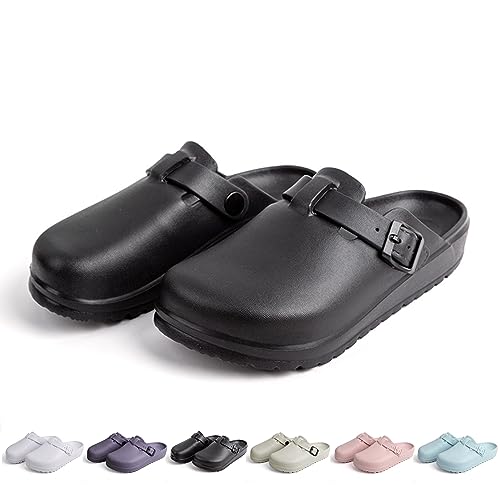 Heflashor Unisex Clogs Pantoletten Wolke Hausschuhe Weich Eva Gartenschuhe Sommer Gartenclogs Atmungsaktiv rutschfest Strand Sandalen,Schwarz,43 EU von Heflashor