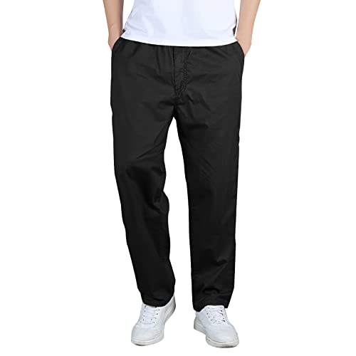 Hehiy Herren-Hosen Leinenhose Herren Lang Sommerhose Herren mit Taschen Elastischer Bund Halblange Hosen Herren Herren Hose Schwarz Weit Jogger Set Herren Baggy von Hehiy