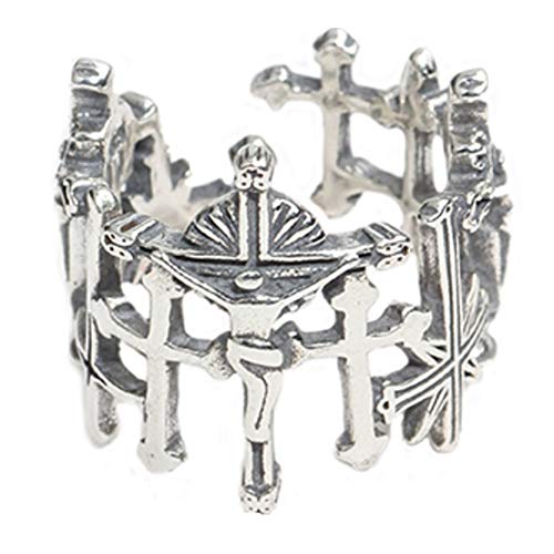 Helen de Lete 925 Sterling Silber Jesus Weinlese Kreuz Einstellbarer Ring von Helen de Lete