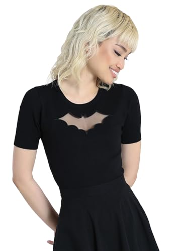 Hell Bunny Bat Top Frauen T-Shirt schwarz S 72% Viskose, 28% Nylon Rockabilly, Rockwear von Hell Bunny