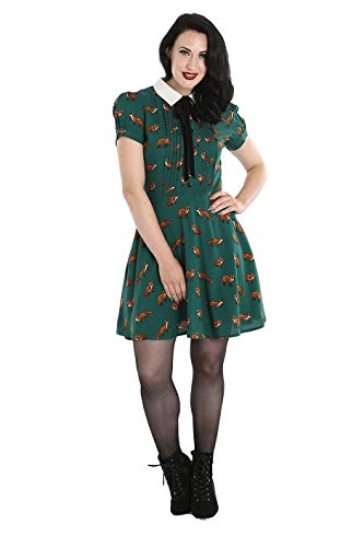 Hell-Bunny Vixey Fuchs 1960er Jahre Vintage Retro Kleid - Grün (3XL) von Hell-Bunny