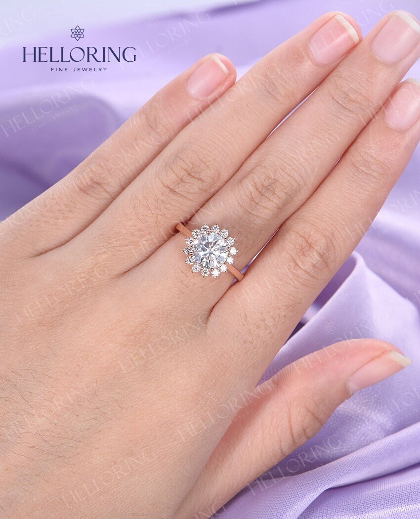 Einzigartige Floral Moissanite Verlobungsring Rose Gold Ehering Vintage Diamant Halo Ring Braut Art Deco Jahrestag Versprechen Ring von HelloRing