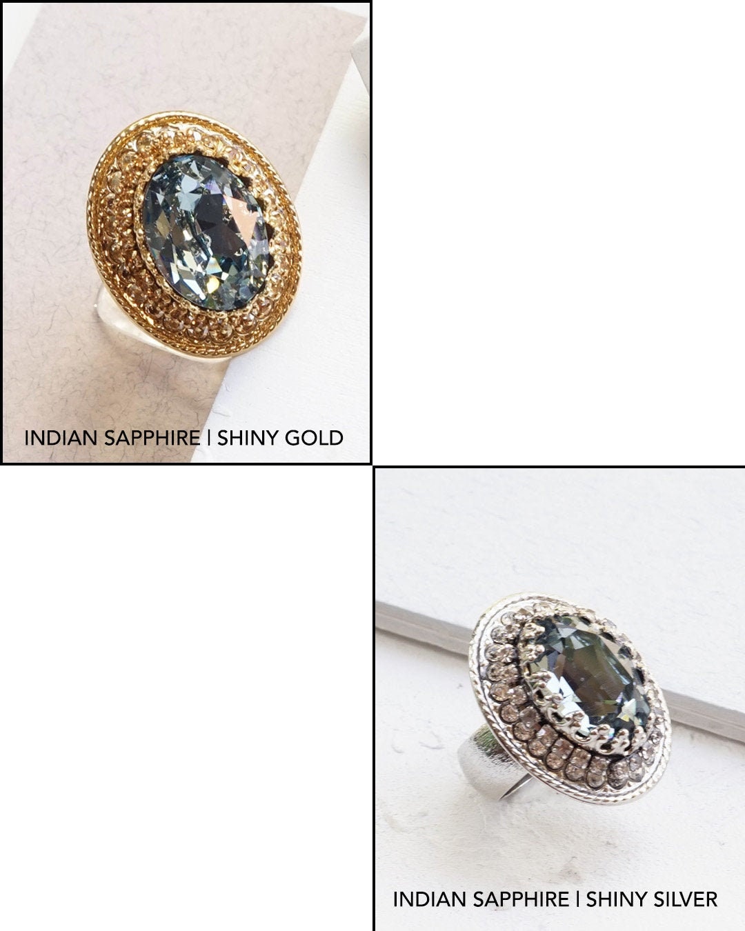 Altblauer Ring Vintage, Kristall Ring, Groß, Cocktail Ringe Für Frauen, Übergroß, Großer Stein Blauer Ringe, Silber Chunky von HelyDesigns