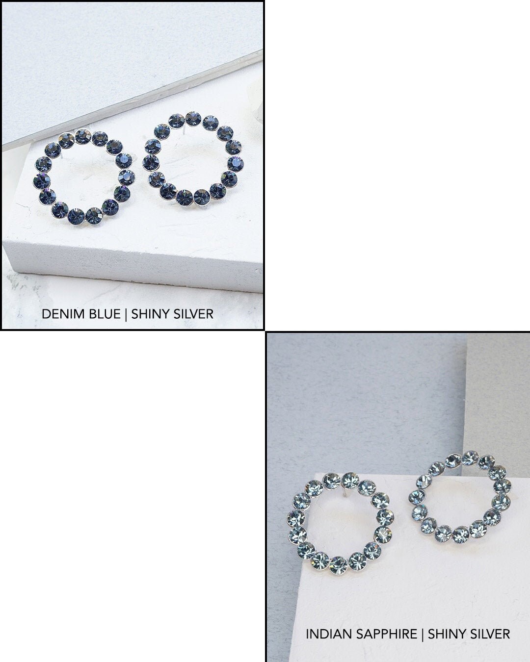 Denim Blau Ohrring, Kristall Saphir Ohrringe, Runder Kreis Blauer Stein Rhinestone, Geschenk Ohrring Für Frauen, Etwas Blaues von HelyDesigns