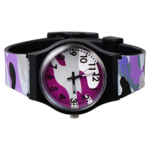 Hemobllo 1stk Cartoon-Camouflage-Uhr Armbanduhr Mit Verstellbarem Band Kinderuhr Mit Verstellbarer Schnalle Zeitmaschinenuhren Für Mädchen Geschenk Modeuhr PVC Gurt Student Junge Violett von Hemobllo