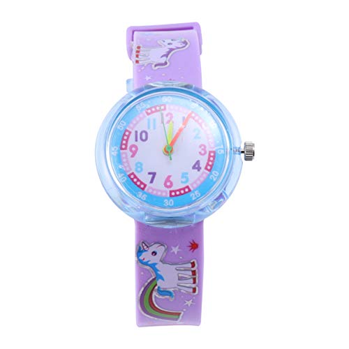 Hemobllo Kinderuhr Cartoon Quarzuhr Cartoon Analog Display Uhr Einhornuhr Für Kind Schöne Kinder Beobachten Harz Band Mädchen Uhr Kunststoff-PVC Kinderkarte Violett Mehrfarbig Student von Hemobllo