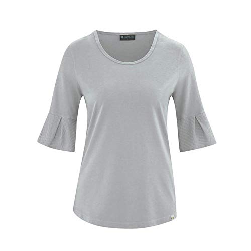 HEMPAGE Damen Halbarm-Shirt mit Glockenärmeln Hanf/Bio-Baumwolle, Quartz, Gr. XS von HEMPAGE