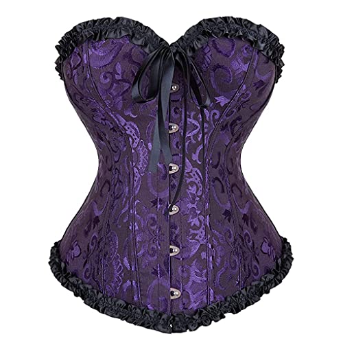 Hengzhifeng Klassische Corsage Damen Gothic Korsage Große Größen Korsett Top (EU 36-38,Schwarz Lila) von Hengzhifeng