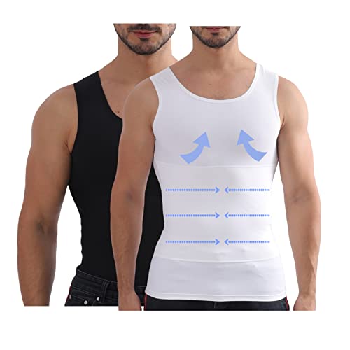 Henicepte Männer Abnehmen Bauchkontrolle Brust Kompression Verstecken Gynäkomastie Unterhemd Shapewear, 2er-Pack: Schwarz/Weiß, X-Large von Henicepte