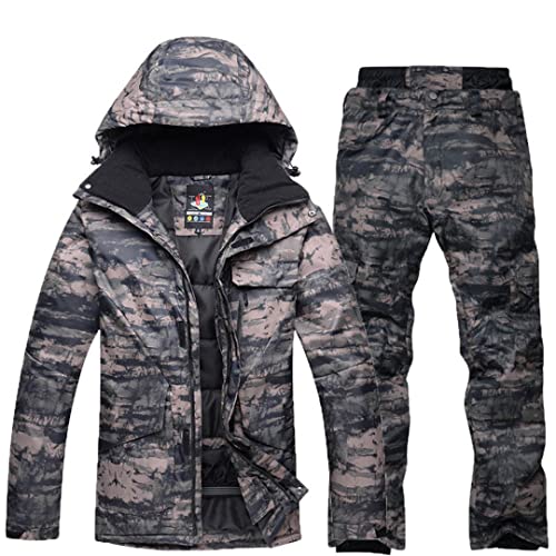 Hensftods Herren Schneebekleidung Skianzug Sets Outdoor Sports Snowboardbekleidung wasserdichte Atmungsaktive Jacken + Strap Pant Khaki Sets XL von Hensftods