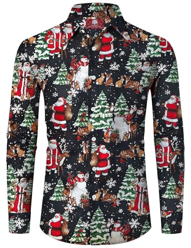 Herren Christmas Knopfhemds Langarm Weihnachtsmann Rentier Hemd Schwarz Urlaub Hemd mit Kragen S Herren Christmas Knopfhemds Langarm Weihnachtsmann Rentier Hemd Schwarz Urlaub Hemd mit Kragen S von Herberton