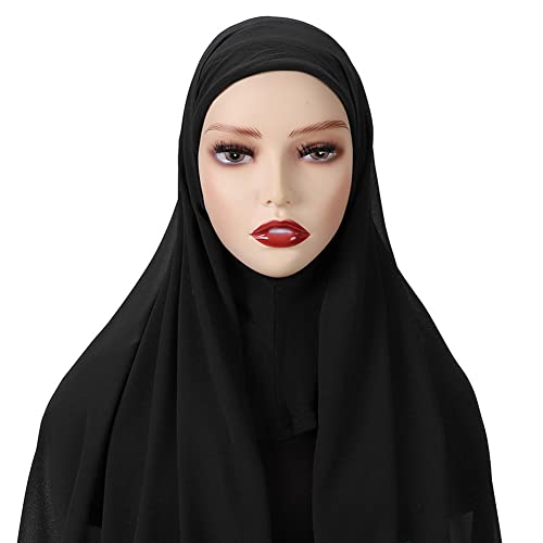 Hijab Kopftuch Damen Muslimisch,Einfarbiger Chiffon Hijab Kopftuch Schal Chemo Bandana mit integrierter Mütze islamische Stretch-Turban für Frauen Langer Schal Kopfbedeckung für Frauen,Schwarz von Herbests