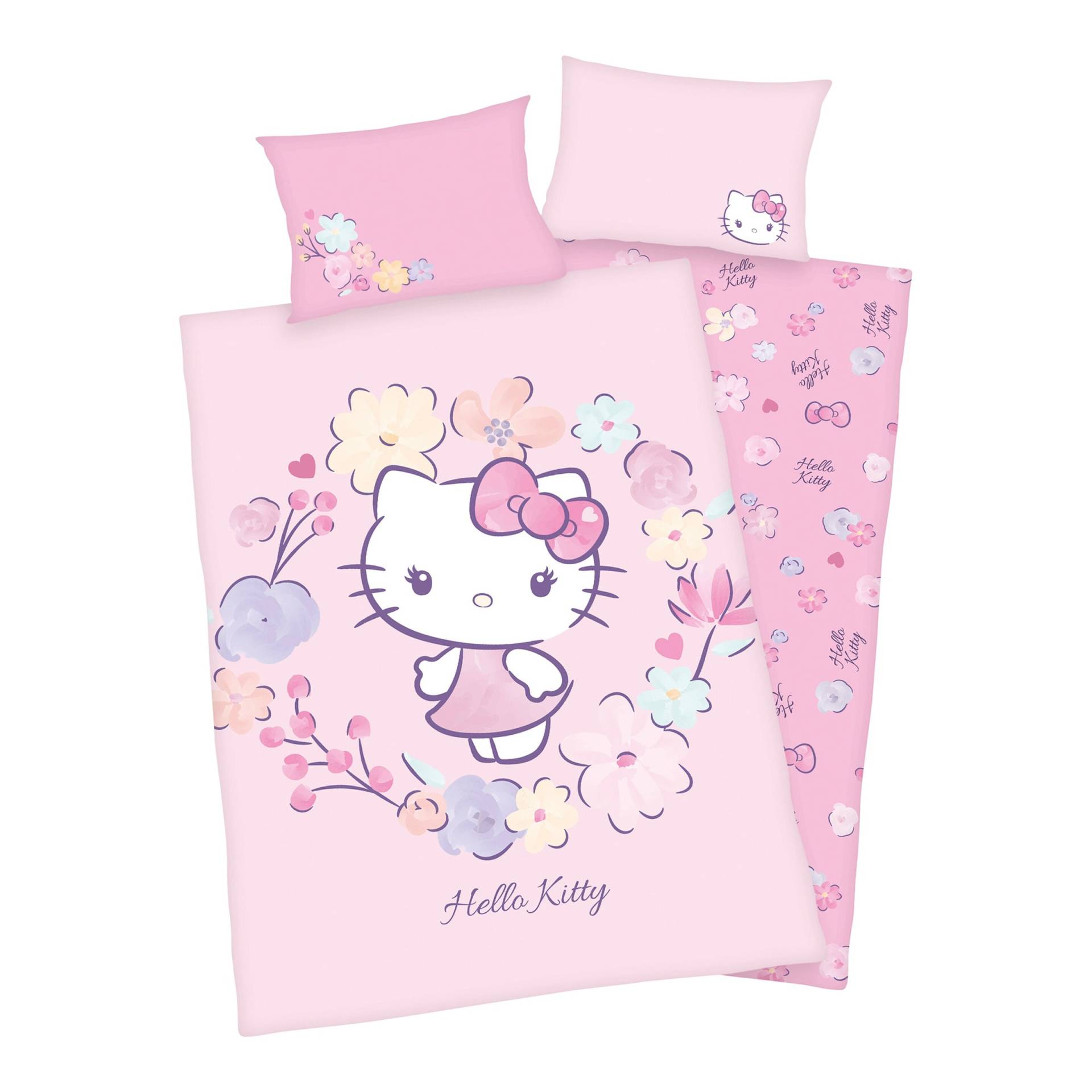 Herding Hello Kitty Renforcé Wende-Bettwäsche 40x60 / 100x135 cm von Herding