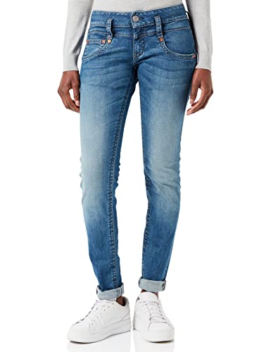 Herrlicher Damen Pitch Slim Organic Denim Jeans, Blue sea L32, W26/L32 von Herrlicher