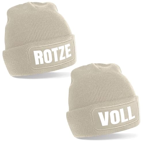 Herzbotschaft 2er Set Beanie Strickmütze mit Spruch | Rotze Voll | Creme | Unisex SoftTouch angenehm weiche und warme Wintermütze | OneSize Einheitsgröße für Erwachsene Herzbotschaft 2er Set Beanie Strickmütze mit Spruch | Rotze Voll | Creme | Unisex SoftTouch angenehm weiche und warme Wintermütze | OneSize Einheitsgröße für Erwachsene von Herzbotschaft