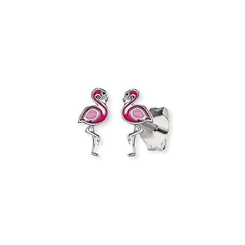 Herzengel runde Mädchen Kinder Ohrstecker Ohrringe aus Sterling Silber mit Flamingo Symbol aus Emaille in Rosa - Steckverschluss - nickelfrei von Herzengel