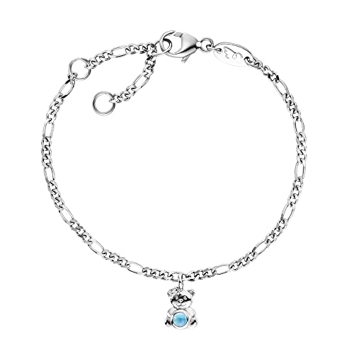 Herzengel Mädchen Kinder Armband aus Sterling Silber und einem Anhänger mit Teddy Bär - besetzt mit einem blauen Achat Stein - Karabinerverschluss - längenverstellbar - nickelfrei von Herzengel