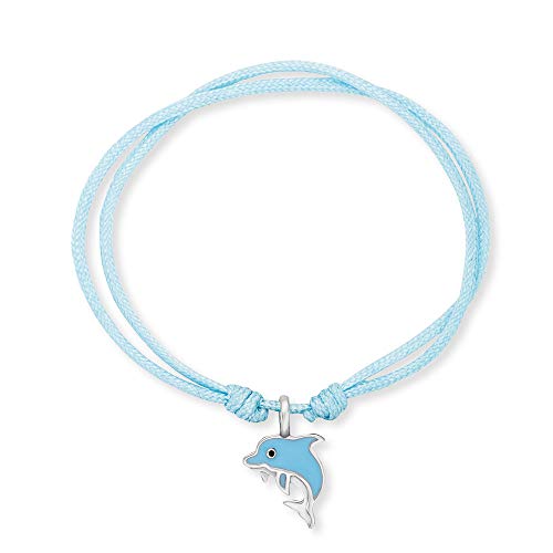 Herzengel Mädchen Kinder Armband aus hellblauem Nylon und einem Delfin Anhänger aus hellblauer Emaille - Ösenverschluss - längenverstellbar - nickelfrei von Herzengel