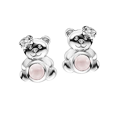 Herzengel Mädchen Kinder Ohrstecker Ohrringe aus Sterling Silber mit silbernem Teddy - besetzt mit einem Rosenquarz Stein - Steckverschluss - nickelfrei von Herzengel