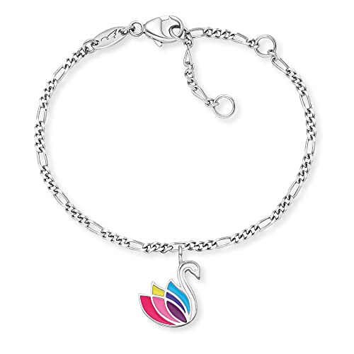 Herzengel Mädchen Kinder Armband aus Sterling Silber und einem Anhänger mit buntem Schwan aus Emaille - Karabinerverschluss - längenverstellbar - nickelfrei von Herzengel