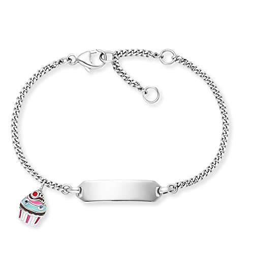 Herzengel Mädchen Kinder Armband aus Sterling Silber und einem Muffin Anhänger aus bunter Emaille - mit Gravurplatte - Karabinerverschluss - längenverstellbar - nickelfrei von Herzengel