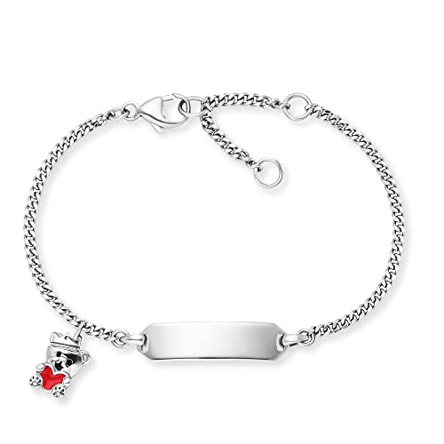 Herzengel Mädchen Kinder Armband aus Sterling Silber und einem Teddybär Anhänger mit rotem Emaille Herz - Gravurplatte - Karabinerverschluss - längenverstellbar - nickelfrei von Herzengel