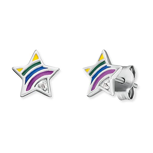 Herzengel Mädchen Kinder Ohrstecker Ohrringe aus Sterling Silber mit buntem Stern Regenbogen aus Emaille - Steckverschluss - nickelfrei von Herzengel