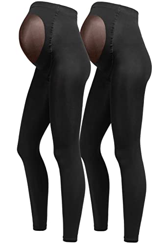 Herzmutter Umstandsstrumpfhose 80DEN ohne Fuß - Blickdicht-Matt - Schwarze Umstandsleggings - 1er & 2er-Set - 1420 (S-M, 2x) von Herzmutter