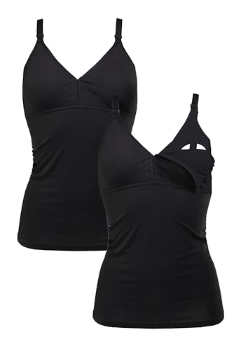 Herzmutter Stilltops Baumwolle - einfache Stillfunktion - integriertes Bustier-BH mit Clip-Verschlüssen - 1er & 2er-Set - 5420 (XXL, Schwarz, 2X) von Herzmutter