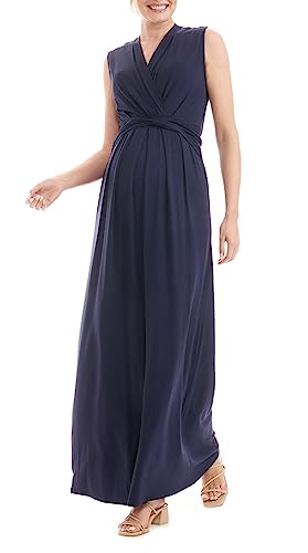 Herzmutter Umstandskleid festlich Sommer - Schwangerschaftskleid-Stillkleid - Lang - Maxikleid für Damen - Wickeloptik - 6900 (S, Dunkelblau) von Herzmutter