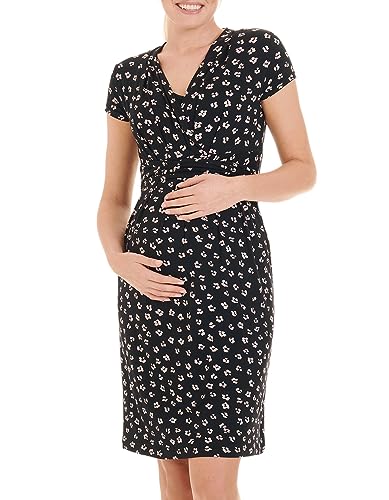 Herzmutter Umstandskleid Sommer Jersey - Schwangerschaftskleid-Stillkleid - Minikleid für Damen - Wickeloptik - 6800 (XL, Anthrazit/Blumen) von Herzmutter