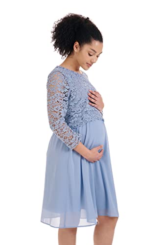 Herzmutter Umstandskleid festlich - Schwangerschaftskleid aus Chiffon-Spitze - Elegant - Hochzeit-Anlässe-Feier - 6400 (L, Hellblau) von Herzmutter