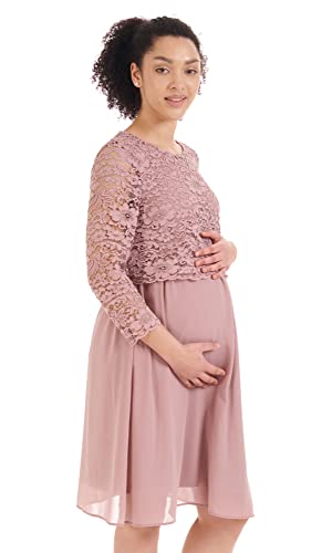 Herzmutter Umstandskleid festlich - Schwangerschaftskleid aus Chiffon-Spitze - Elegant - Hochzeit-Anlässe-Feier - 6400 (M, Altrosa) von Herzmutter