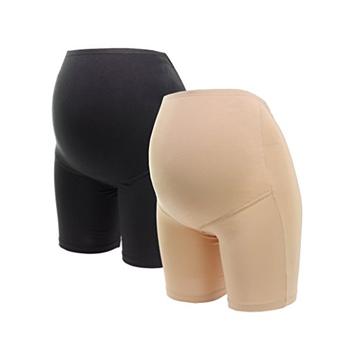 Herzmutter Umstandsslips Baumwolle - Schwangerschaftsslip - Langes Bein - Überbauch-Shorts - Hohe Taille - 1er & 2er-Set - 5020 (XXL, Schwarz/Beige) von Herzmutter