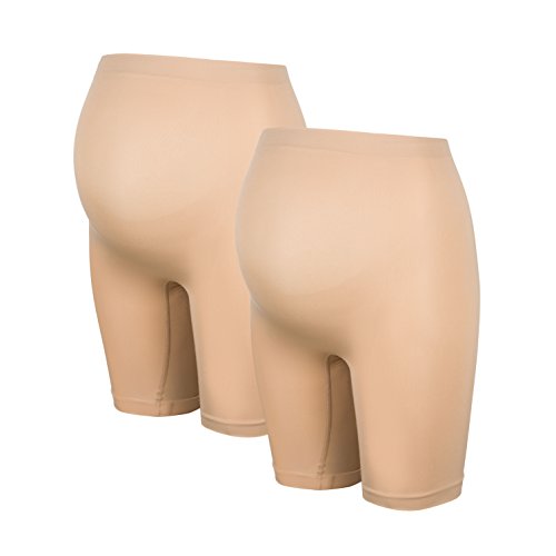 Herzmutter Umstandsslips nahtlos - Langes Bein - Schwangerschaftsslip - Überbauch-Shorts - Seamless-Stützend - - 2er-Set - 5520 (S-M, Beige, 2X) von Herzmutter