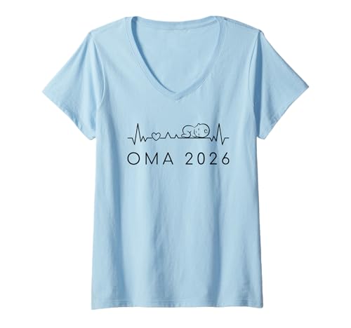 Damen Hallo Oma 2026 Herzschlag Mit Baby Schwangerschaft Verkünden T-Shirt mit V-Ausschnitt Damen Hallo Oma 2026 Herzschlag Mit Baby Schwangerschaft Verkünden T-Shirt mit V-Ausschnitt von Herzschlag Du wirst Oma 2026 Mit Herz und Baby