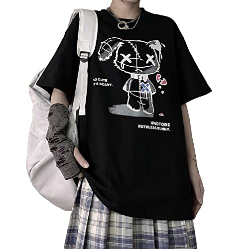 Frauen-Schmutz-T-Shirt Gothic Bear Tops drucken Harajuku koreanische Kleidung (Black,M) von Hewlshawn