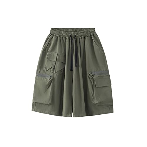 Hewlshawn Cargohose Bermuda Shorts Damen Sommer high Waist Solid Color Shorts mit Taschen Breites Bein lose beiläufige Hosen Mädchen Streetwear Sport Shorts (ArmyGreen,XL) von Hewlshawn