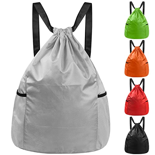 HexinYigjly Wasserdichter Turnbeutel & Rucksack mit Kordelzug, Sport- & Schwimmtasche, Gymsack für Herren & Damen, ideal für Schule, Reisen, Fitness & Schwimmen, (Grau) von HexinYigjly