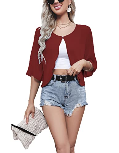 Damen Leichtes Shrug Bluse Sheer Chiffon Glockenärmel Bolero Strickjacke Weinrot M Damen Leichtes Shrug Bluse Sheer Chiffon Glockenärmel Bolero Strickjacke Weinrot M von Heynino