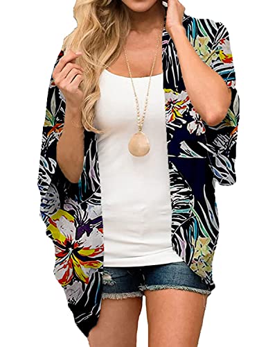 Heynino Blumendruck Sommer Bluse Top Kimono Wraps vorne offen Boho Stil Strickjacke Jacke 2XL von Heynino