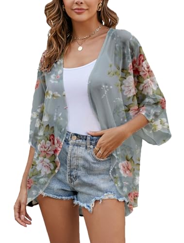 Heynino Damen Chiffon Kimono Strickjacke Florale Strand Schal Leichtes Loses Oberteil Grau M Heynino Damen Chiffon Kimono Strickjacke Florale Strand Schal Leichtes Loses Oberteil Grau M von Heynino