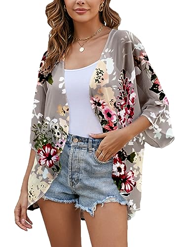 Heynino Damen Florale Chiffon Kimono Strickjacken offener Vorderseite 3/4 Hülse Strand Cover up Capes Schiere lose Bluse Tops Grau S Heynino Damen Florale Chiffon Kimono Strickjacken offener Vorderseite 3/4 Hülse Strand Cover up Capes Schiere lose Bluse Tops Grau S von Heynino