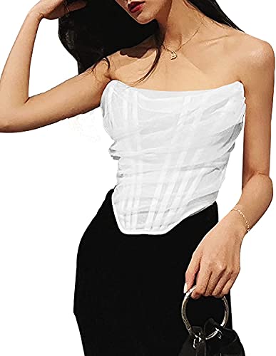 Heynino Damen Sexy Liegestütz Masche Korsett Bustier Vintage trägerlosen offenen Rücken Zip zurück Boned Bodyshaper Crop Top Weiß XL von Heynino