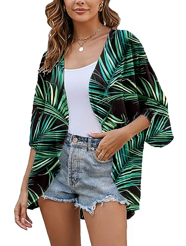 Heynino Damen offener Vorderseite Chiffon Kimono Jacke Bademode Vertuschung Strand Abdeckung up Grün 2XL von Heynino