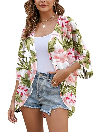 Heynino Damen offener Vorderseite Chiffon Kimono Jacke Bademode Vertuschung Strand Abdeckung up M von Heynino