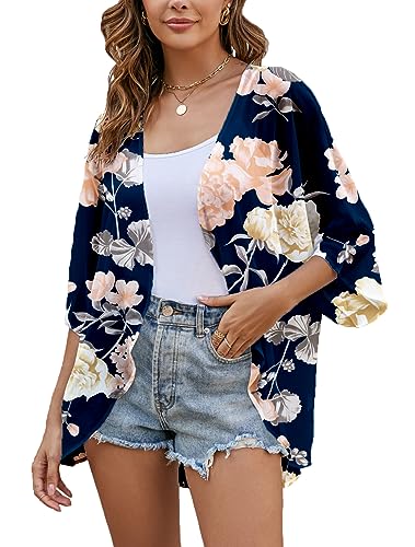 Heynino Damenmode Badeanzug Vertuschungen Halbarm Chiffon Tops Bluse Casual Lose Kimono Strickjacken Navy Blau 2XL Heynino Damenmode Badeanzug Vertuschungen Halbarm Chiffon Tops Bluse Casual Lose Kimono Strickjacken Navy Blau 2XL von Heynino