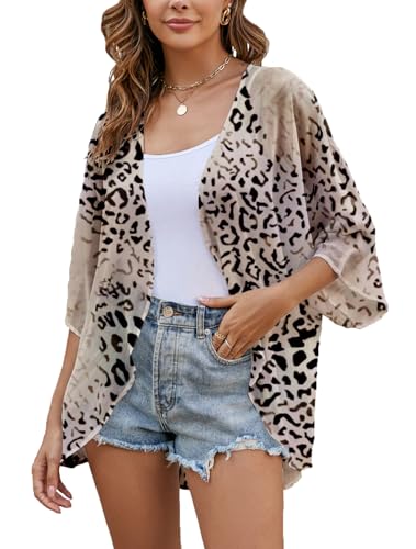 Womens Chic Animal Print Sommer leichte Strickjacke vorne offen Strand Cover up Sheer Jacke M von Heynino